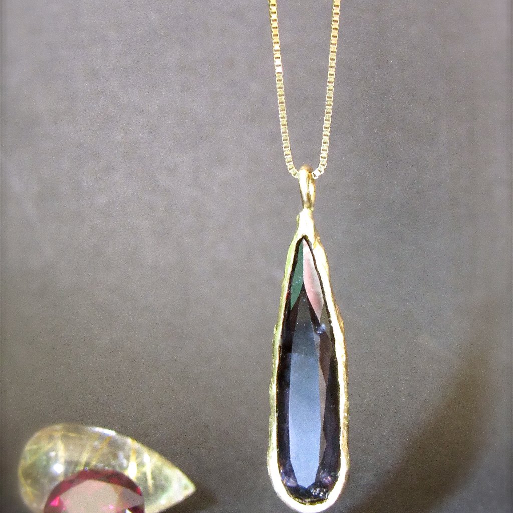 Gold Necklace. 14k Yellow Gold Necklace With Dark Red Garnet. Unique Handmade